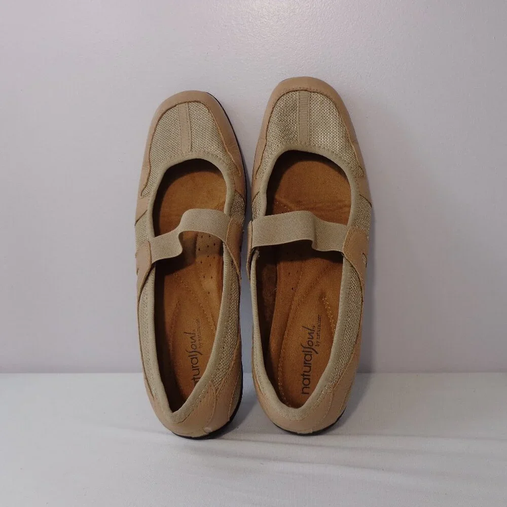 Natural Soul by Naturalizer‎ Women's Mary Jane Shoes Beige Leather Flats Sz 9.5M